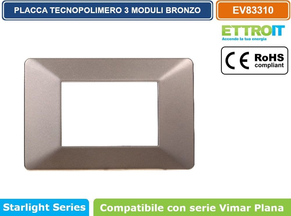 PLACCA IN TECNOPOLIMERO COLORE BRONZO COMPATIBILE CON SERIE VIMAR PLANA 2 - 3 - 4 - 7 MODULI ETTROIT EV83 - 4