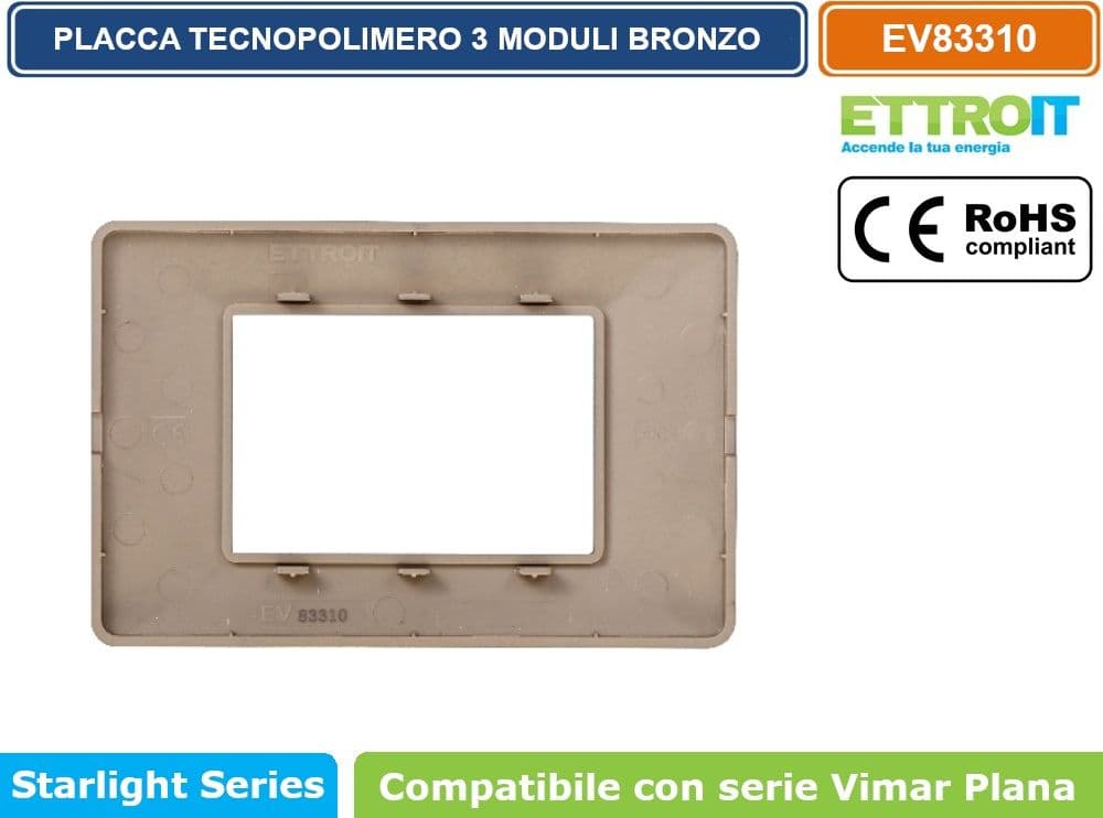 PLACCA IN TECNOPOLIMERO COLORE BRONZO COMPATIBILE CON SERIE VIMAR PLANA 2 - 3 - 4 - 7 MODULI ETTROIT EV83 - 5