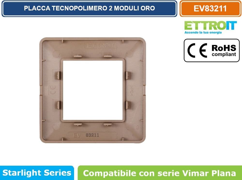 PLACCA IN TECNOPOLIMERO COLORE ORO COMPATIBILE CON SERIE VIMAR PLANA 2 - 3 - 4 - 7 MODULI ETTROIT EV83 - 3