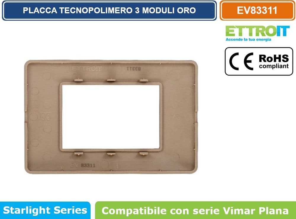 PLACCA IN TECNOPOLIMERO COLORE ORO COMPATIBILE CON SERIE VIMAR PLANA 2 - 3 - 4 - 7 MODULI ETTROIT EV83 - 5