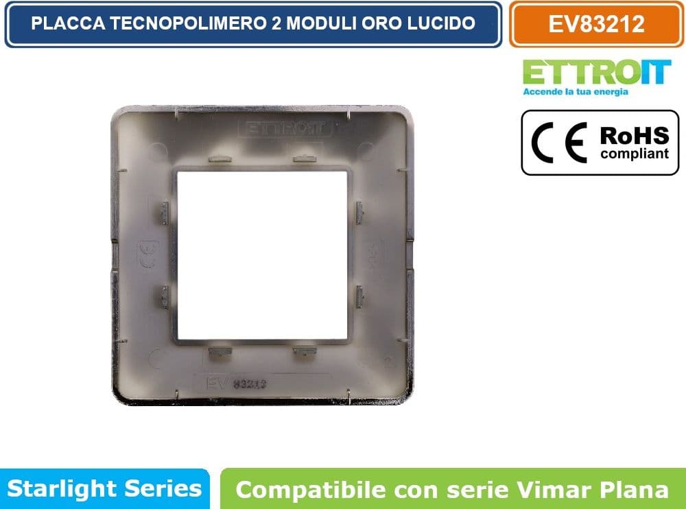 PLACCA IN TECNOPOLIMERO COLORE ORO LUCIDO COMPATIBILE CON SERIE VIMAR PLANA 2 - 3 - 4 - 7 MODULI ETTROIT EV83 - 3