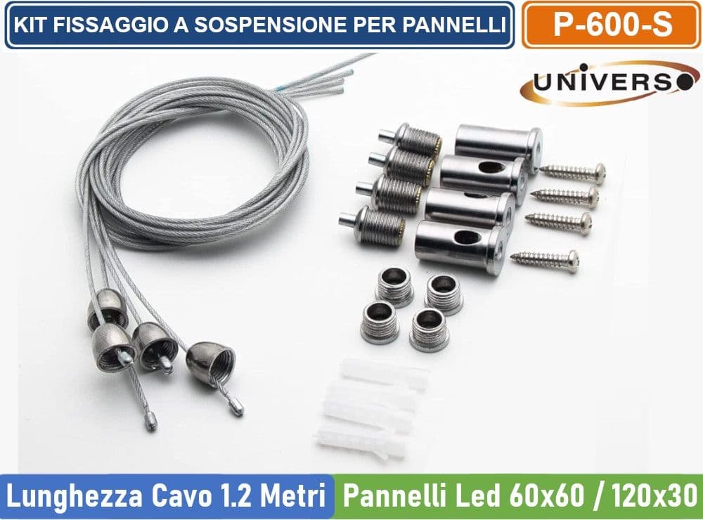 UNIVERSO KIT PER MONTAGGIO A SOSPENSIONE DI PANNELLI LED 30x30 60x60 120x60 120x30 CAVO 1.2 METRI - 2