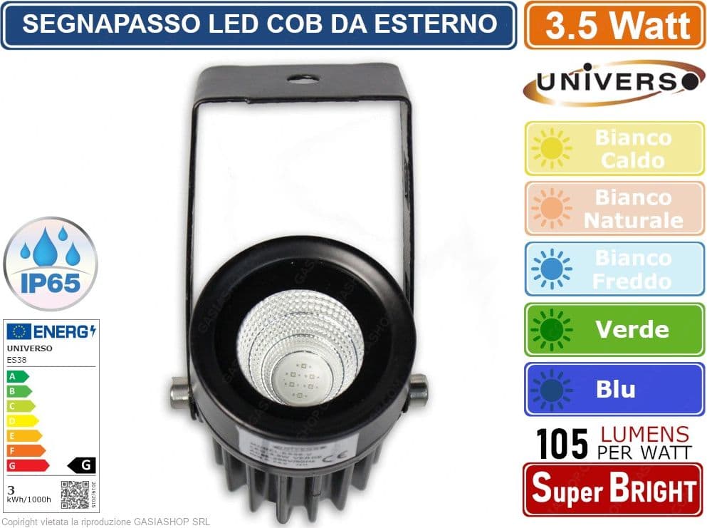 FARO PROIETTORE COB LED ORIENTABILE  DA GIARDINO NERO DA 3.5W IP65 LUCE BIANCO CALDO BIANCO NATURALE BIANCO FREDDO VERDE BLU - 3