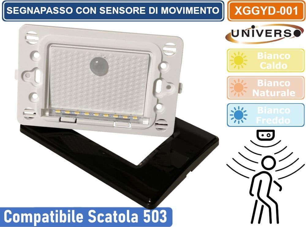 PUNTO LUCE SEGNAPASSO LED RETTANGOLARE MONTAGGIO A INCASSO CON SCATOLA E503 1.3W 25LM - 3