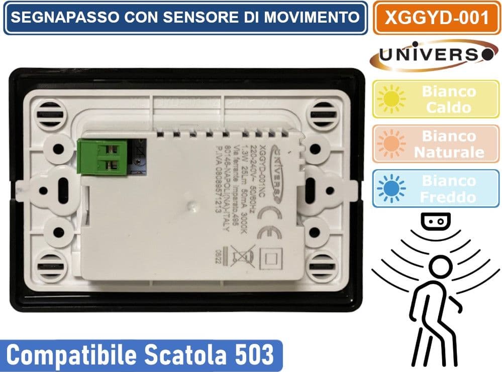 PUNTO LUCE SEGNAPASSO LED RETTANGOLARE MONTAGGIO A INCASSO CON SCATOLA E503 1.3W 25LM - 4