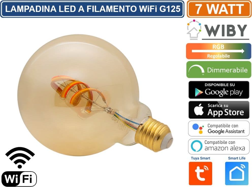 WIBY LAMPADINA LED G125 E27 A FILAMENTO 4.9W WIFI GESTIBILE DA APP DIMMERABILE COLORE LUCE REGOLABILE RGB+1800K TUYA SMART LIFE - 2