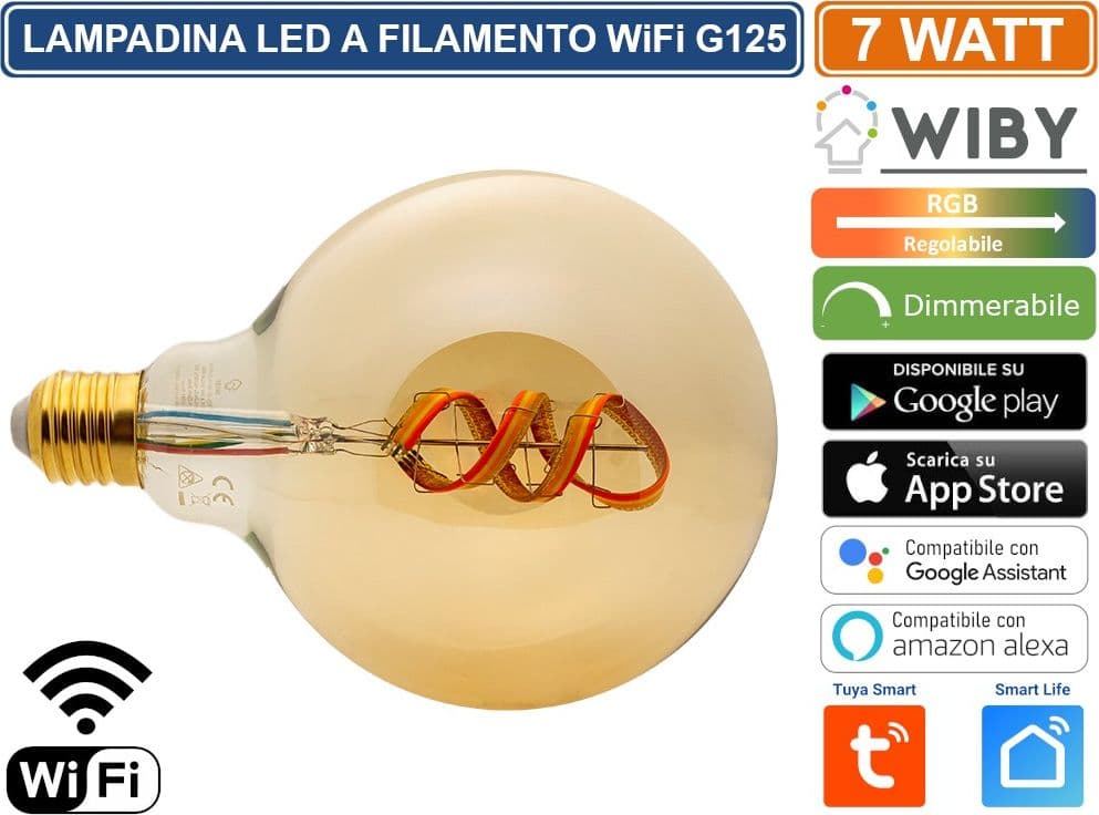 WIBY LAMPADINA LED G125 E27 A FILAMENTO 4.9W WIFI GESTIBILE DA APP DIMMERABILE COLORE LUCE REGOLABILE RGB+1800K TUYA SMART LIFE - 3