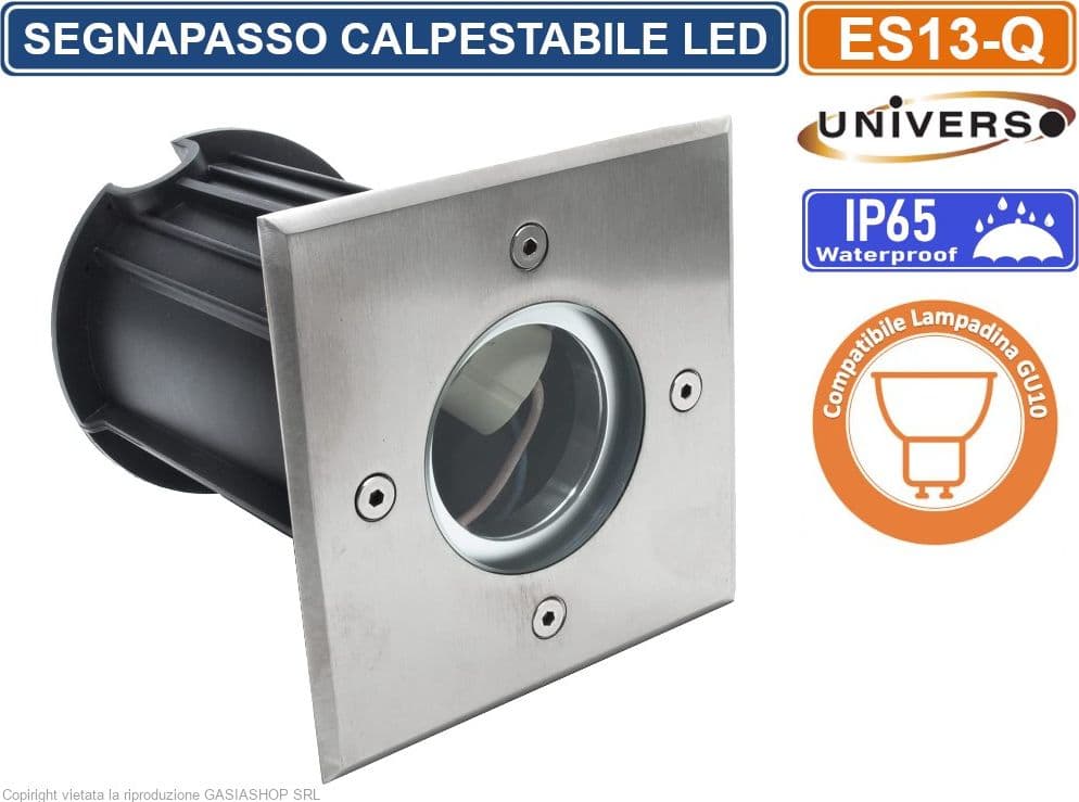 SEGNAPASSO PORTALAMPADA DA INTERRAMENTO CALPESTABILE QUADRATO PER LAMPADINE GU10 IP65 - 2