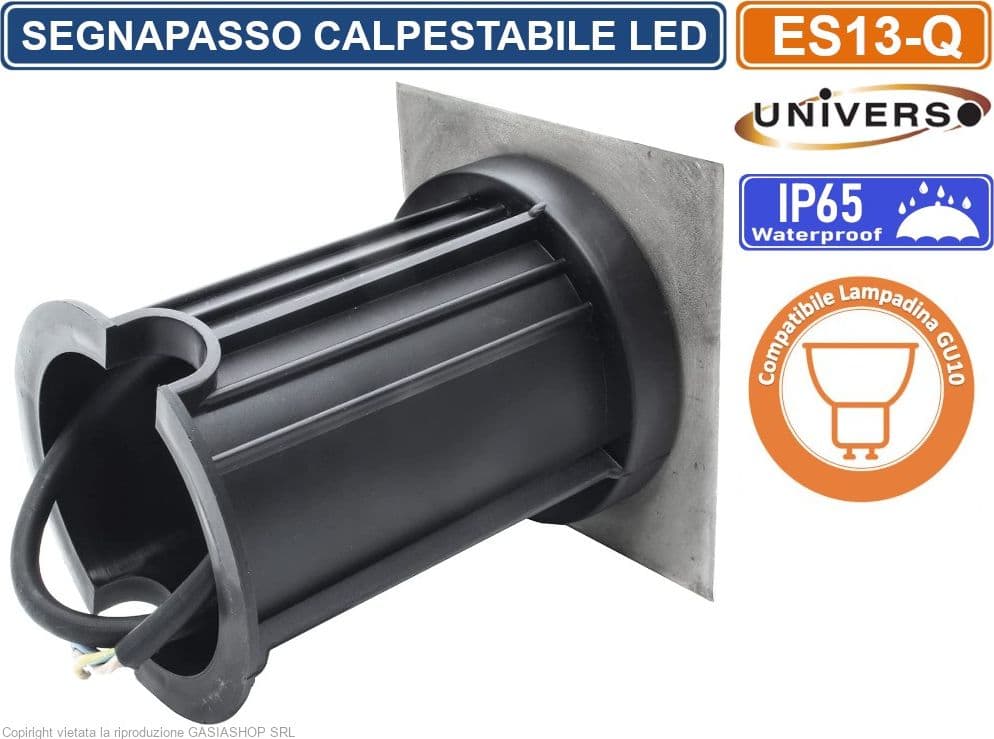 SEGNAPASSO PORTALAMPADA DA INTERRAMENTO CALPESTABILE QUADRATO PER LAMPADINE GU10 IP65 - 3