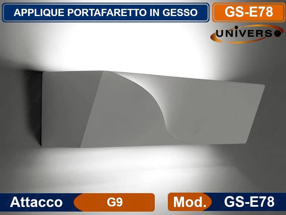PORTALAMPADA APPLIQUE DA PARETE IN GESSO VERNICIABILE RETTANGOLARE CON DOPPIA EMISSIONE LUMINOSA UP / DOWN LAMPADA CONTEMPORANEA CON ATTACCO G9 - 3