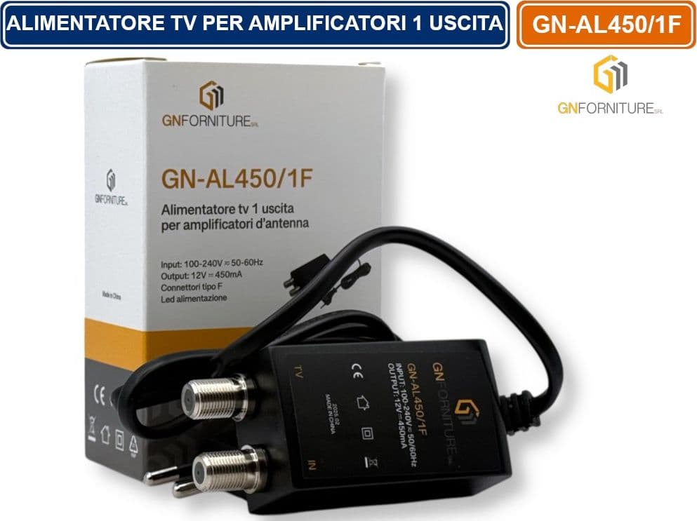 ALIMENTATORE STABILIZZATO TV MINI PER ANTENNA 1 INGRESSO 1 USCITA DC 12V 450mA