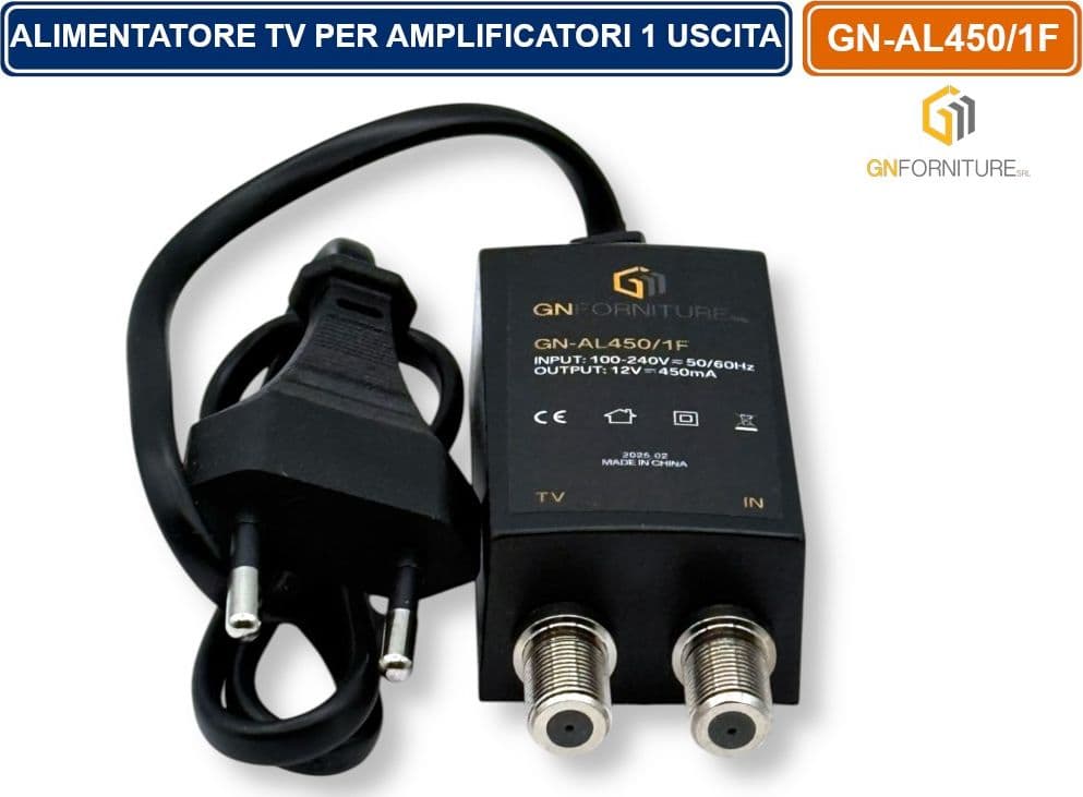 ALIMENTATORE STABILIZZATO TV MINI PER ANTENNA 1 INGRESSO 1 USCITA DC 12V 450mA - 3