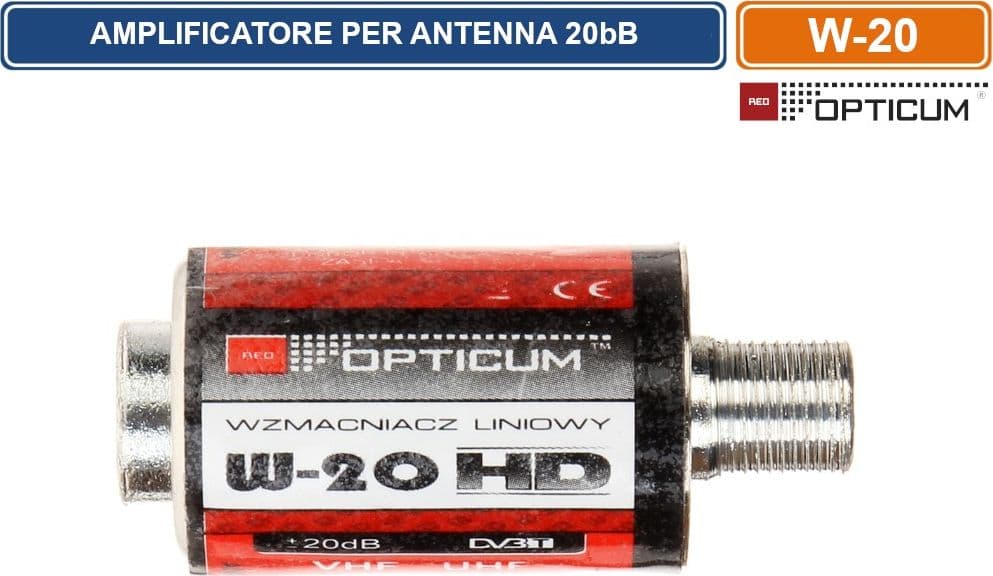 AMPLIFICATORE PER ANTENNA OPTICUM 20dB FREQUENZE DA 5MHz A 860MHz FILTRO LTE GSM INCORPORATO - 3