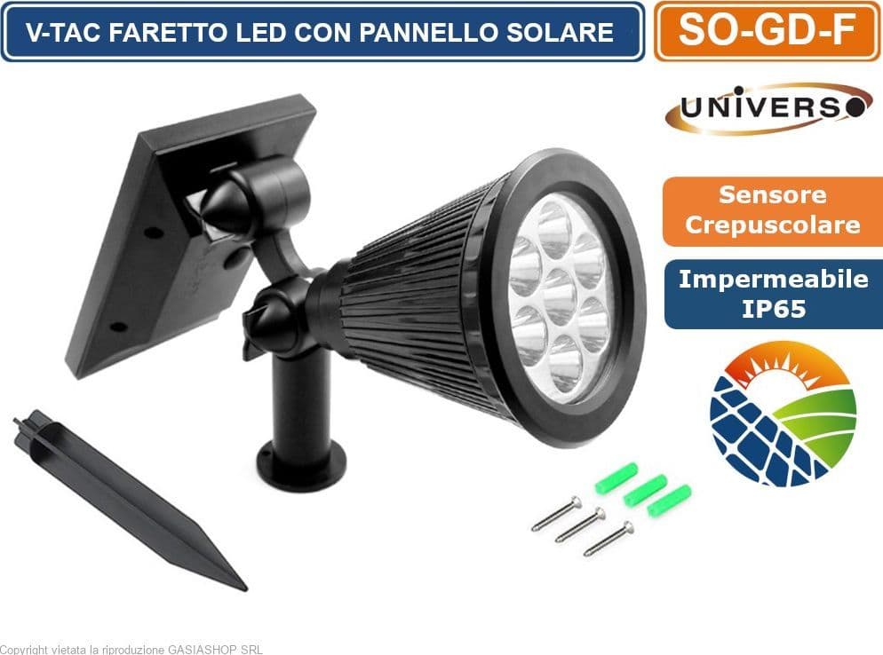 FARETTO LAMPADA LED CON PICCHETTO DA GIARDINO 7W IP65 CON PANNELLO SOLARE E SENSORE CREPUSCOLARE - 4