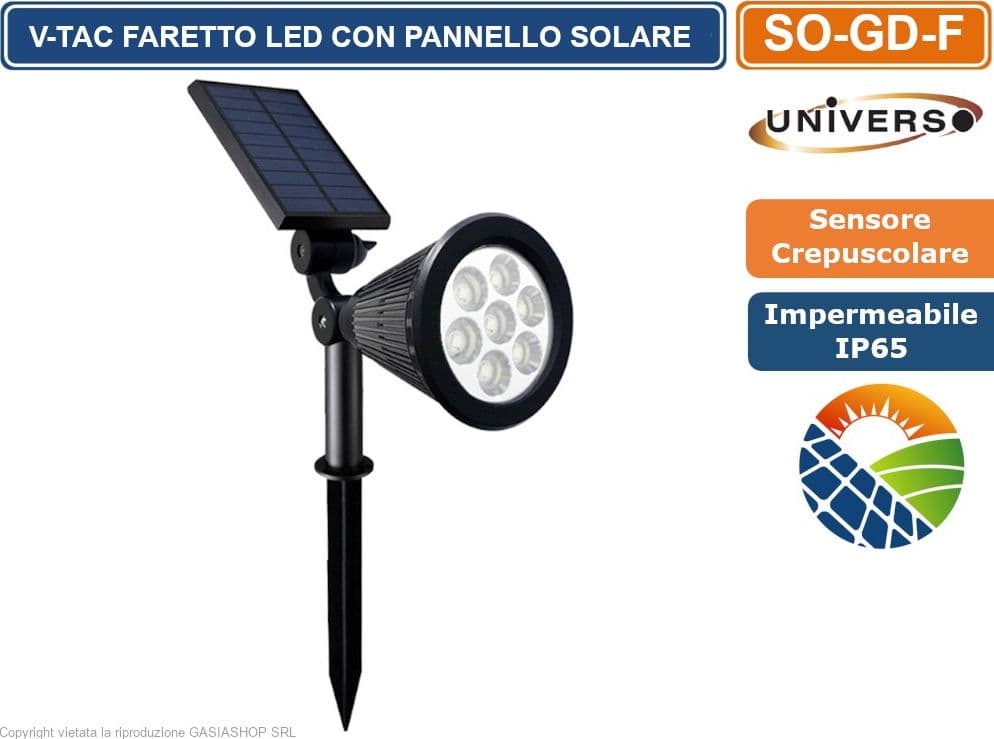 FARETTO LAMPADA LED CON PICCHETTO DA GIARDINO 7W IP65 CON PANNELLO SOLARE E SENSORE CREPUSCOLARE - 2