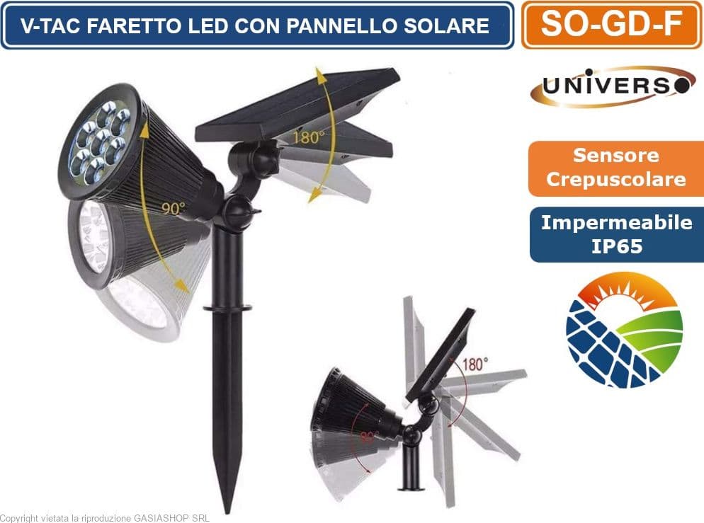 FARETTO LAMPADA LED CON PICCHETTO DA GIARDINO 7W IP65 CON PANNELLO SOLARE E SENSORE CREPUSCOLARE - 3