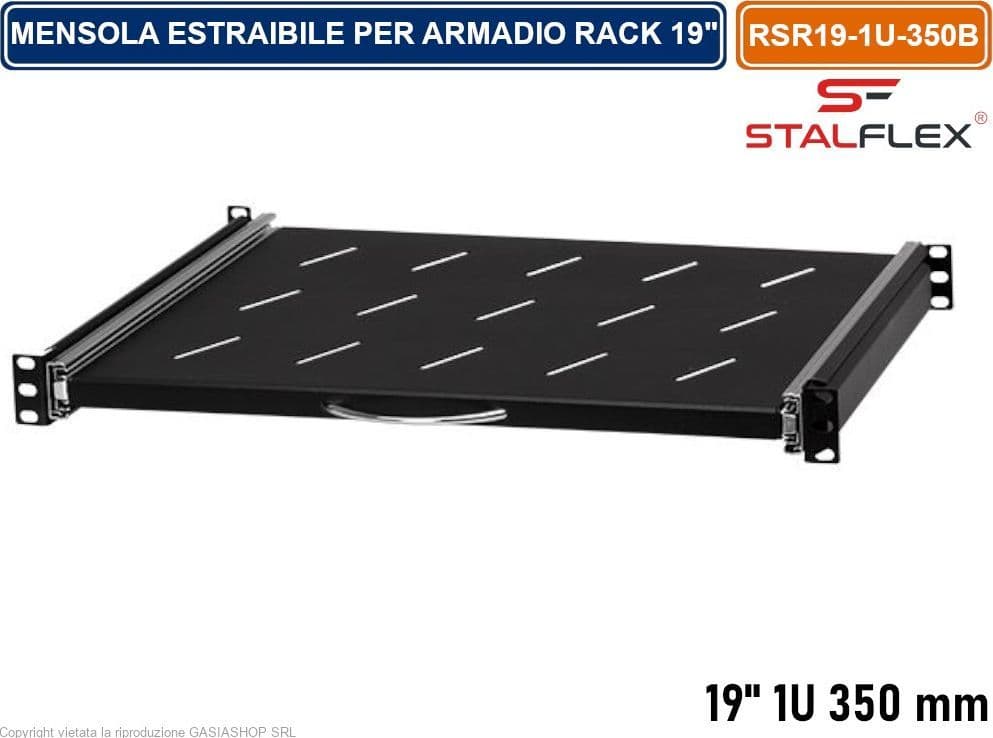 MENSOLA RIPIANO ESTRAIBILE 1U PER ARMADIO RACK 19" PROFNDITA' 350MM - 6