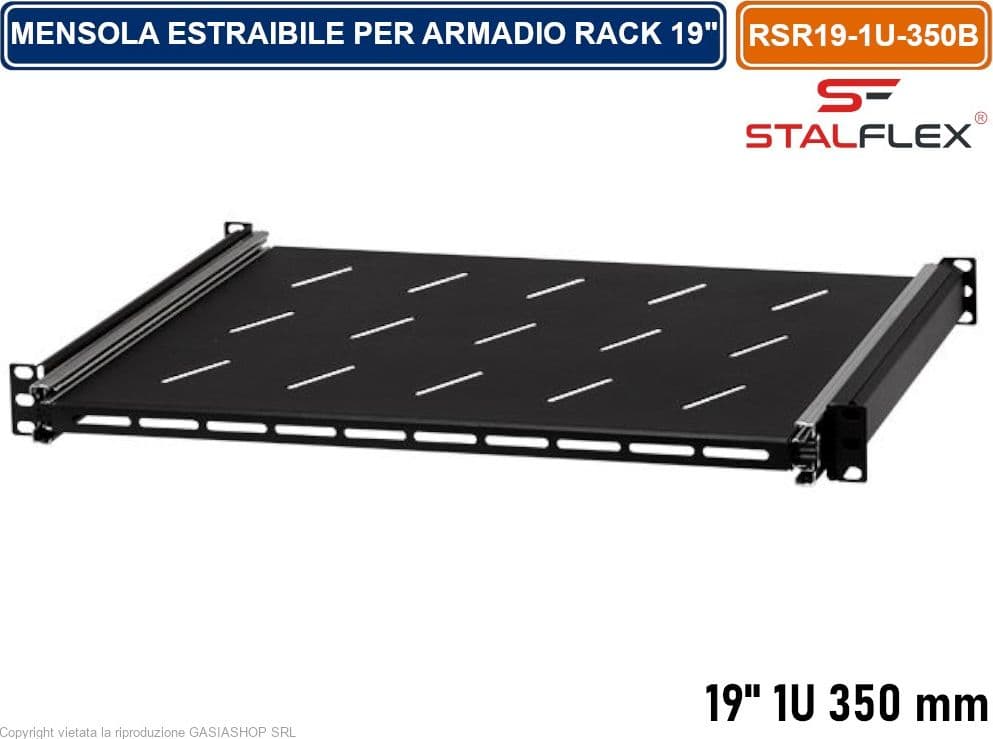 MENSOLA RIPIANO ESTRAIBILE 1U PER ARMADIO RACK 19" PROFNDITA' 350MM - 2