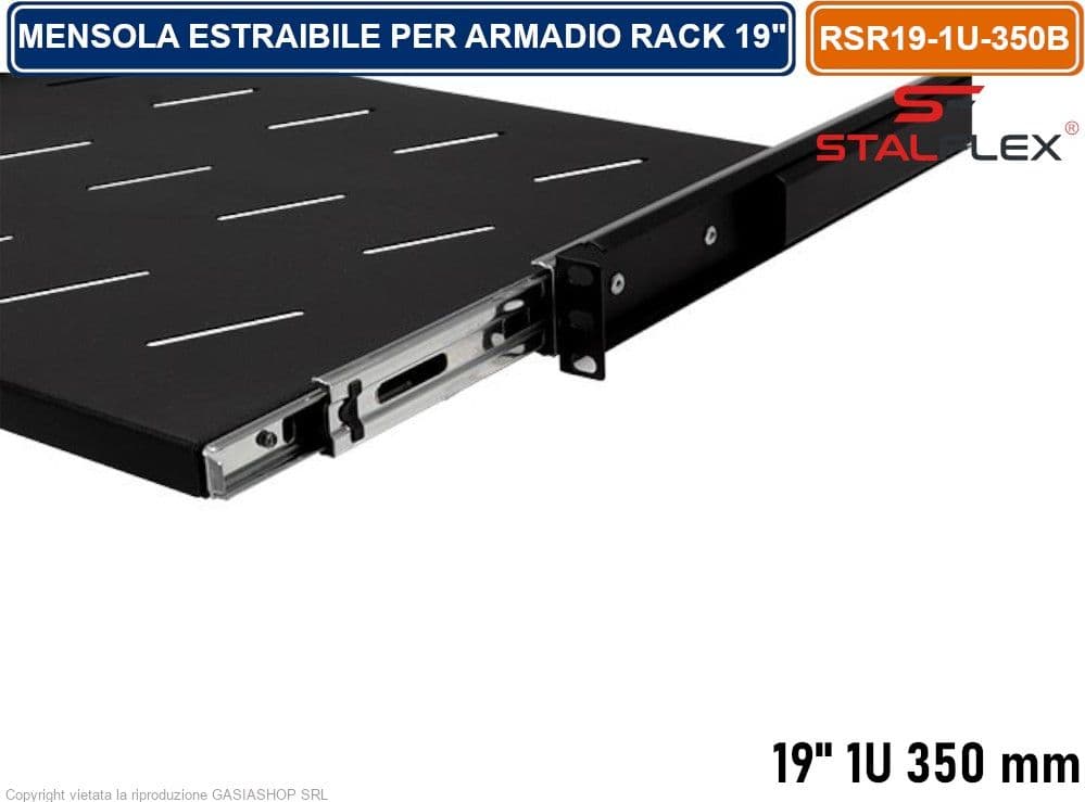 MENSOLA RIPIANO ESTRAIBILE 1U PER ARMADIO RACK 19" PROFNDITA' 350MM - 3