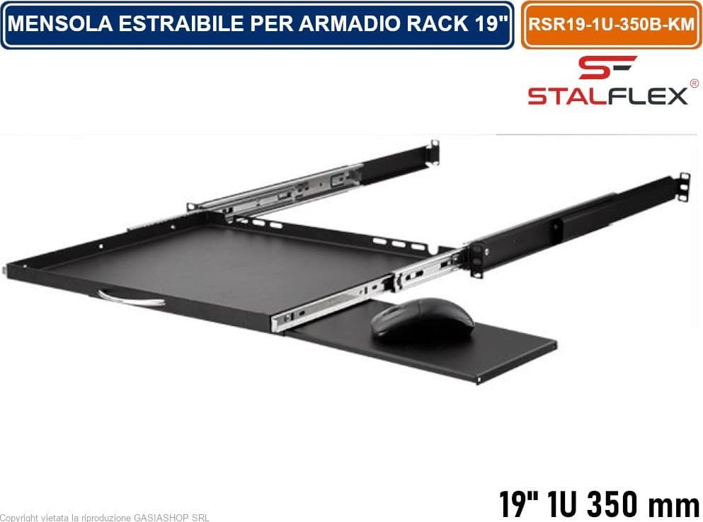 MENSOLA RIPIANO ESTRAIBILE 1U PER TASTIERA E MOUSE ARMADIO RACK 19" PROFONDITA' 350MM - 6