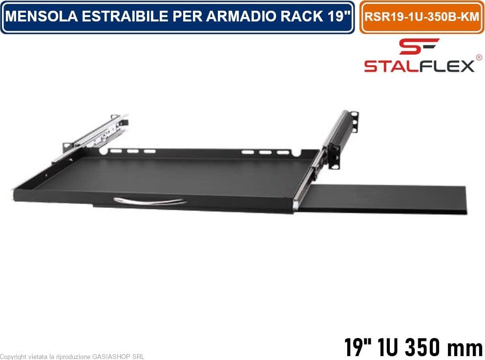 MENSOLA RIPIANO ESTRAIBILE 1U PER TASTIERA E MOUSE ARMADIO RACK 19" PROFONDITA' 350MM - 2