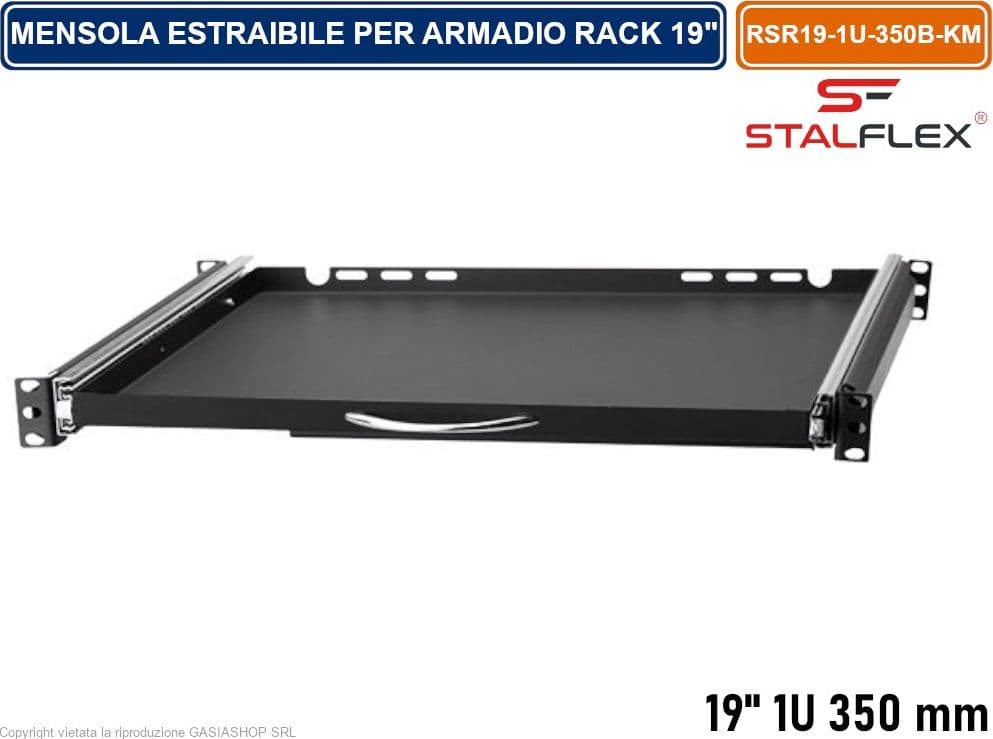 MENSOLA RIPIANO ESTRAIBILE 1U PER TASTIERA E MOUSE ARMADIO RACK 19" PROFONDITA' 350MM - 3