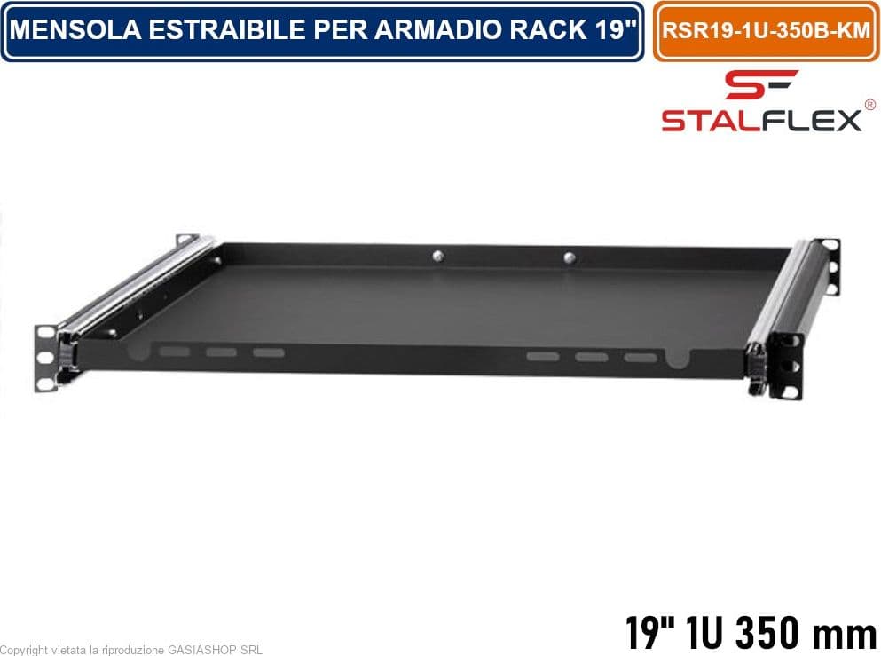 MENSOLA RIPIANO ESTRAIBILE 1U PER TASTIERA E MOUSE ARMADIO RACK 19" PROFONDITA' 350MM - 4