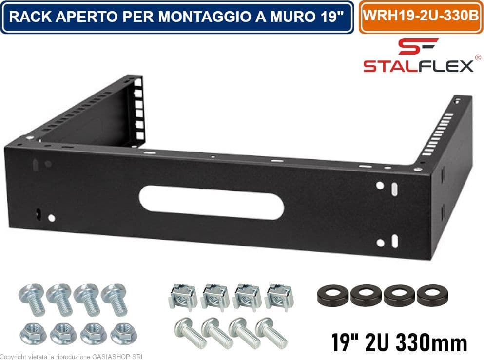 ARMADIO RACK APERTO 19" 2U 330MM PER MONTAGGIO A PARETE DI DISPOSITIVI DI RETE - 2