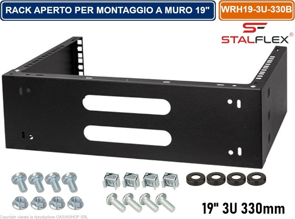 ARMADIO RACK APERTO 19" 3U 330MM PER MONTAGGIO A PARETE DI DISPOSITIVI DI RETE - 2