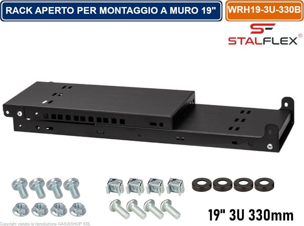 ARMADIO RACK APERTO 19" 3U 330MM PER MONTAGGIO A PARETE DI DISPOSITIVI DI RETE - 3