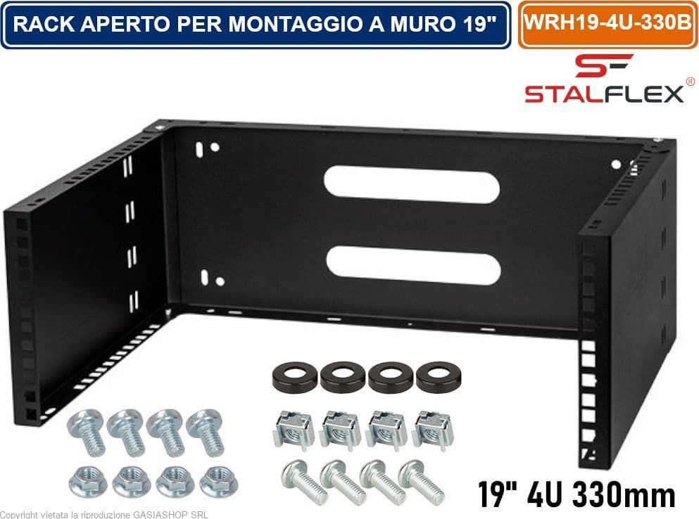 ARMADIO RACK APERTO 19" 4U 330MM PER MONTAGGIO A PARETE DI DISPOSITIVI DI RETE - 4