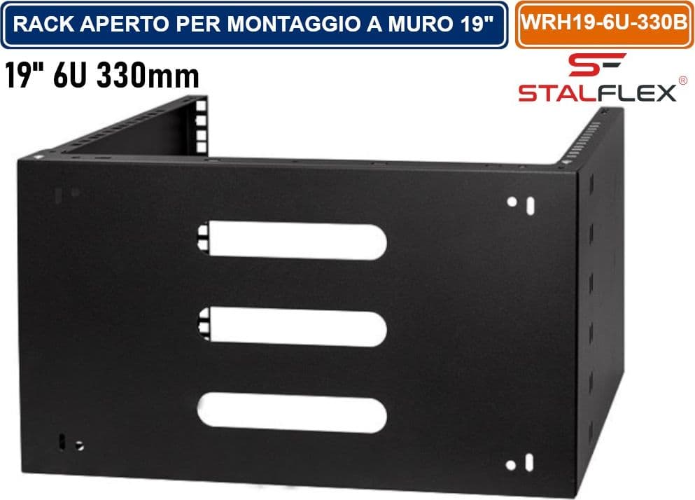 ARMADIO RACK APERTO 19" 6U 330MM PER MONTAGGIO A PARETE DI DISPOSITIVI DI RETE - 2