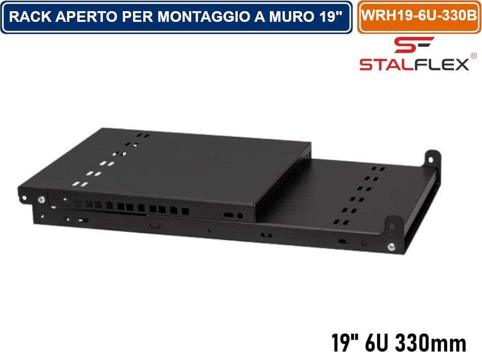 ARMADIO RACK APERTO 19" 6U 330MM PER MONTAGGIO A PARETE DI DISPOSITIVI DI RETE - 3