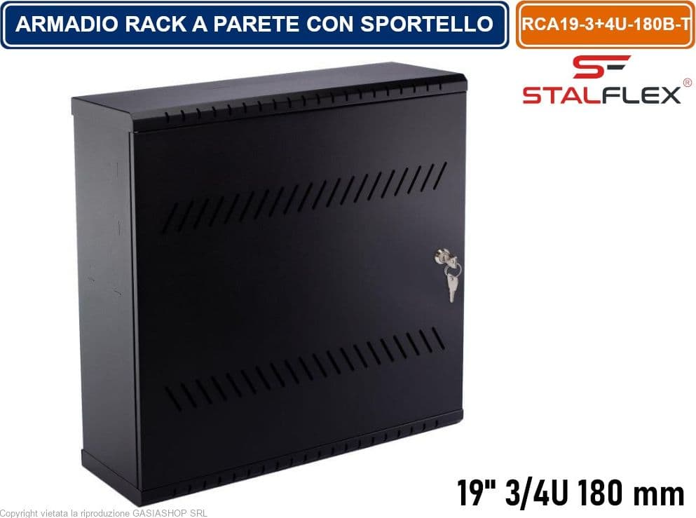 CONTENITORE DI SICUREZZA ARMADIO RACK 19" 3/4U 180MM QUADRO A PARETE NERO CON SPORTELLO E SERRATURA - 2