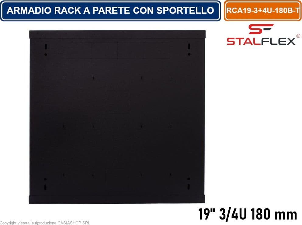 CONTENITORE DI SICUREZZA ARMADIO RACK 19" 3/4U 180MM QUADRO A PARETE NERO CON SPORTELLO E SERRATURA - 4