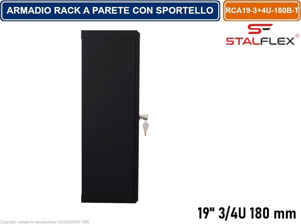 CONTENITORE DI SICUREZZA ARMADIO RACK 19" 3/4U 180MM QUADRO A PARETE NERO CON SPORTELLO E SERRATURA - 5