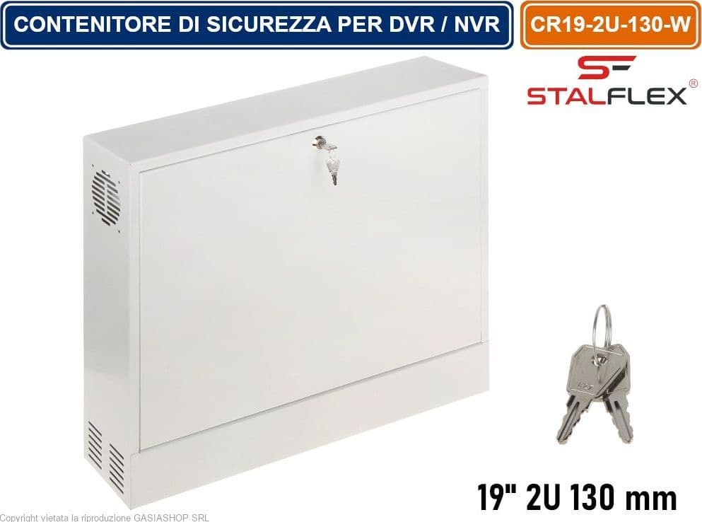 ARMADIO CONTENITORE DI SICUREZZA METALLICO RACK 19" 2U 130MM PENSILE MONTAGGIO A PARETE PER DVR / NVR - 6