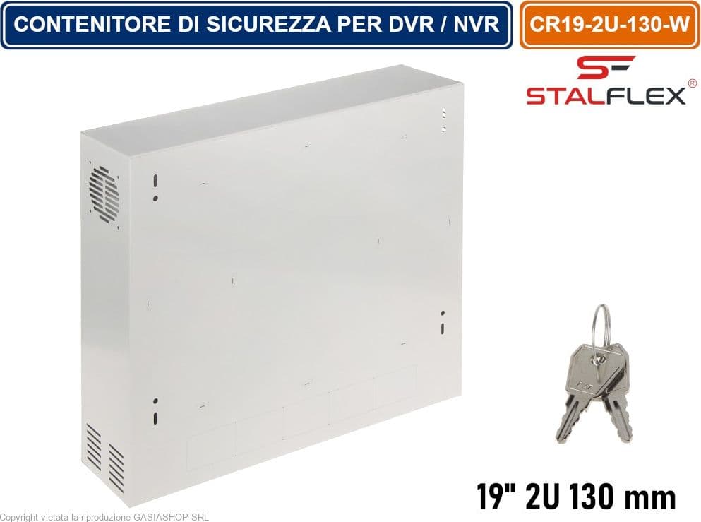 ARMADIO CONTENITORE DI SICUREZZA METALLICO RACK 19" 2U 130MM PENSILE MONTAGGIO A PARETE PER DVR / NVR - 2