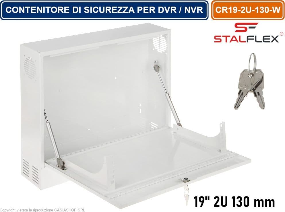 ARMADIO CONTENITORE DI SICUREZZA METALLICO RACK 19" 2U 130MM PENSILE MONTAGGIO A PARETE PER DVR / NVR - 3