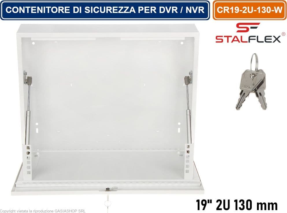 ARMADIO CONTENITORE DI SICUREZZA METALLICO RACK 19" 2U 130MM PENSILE MONTAGGIO A PARETE PER DVR / NVR - 4