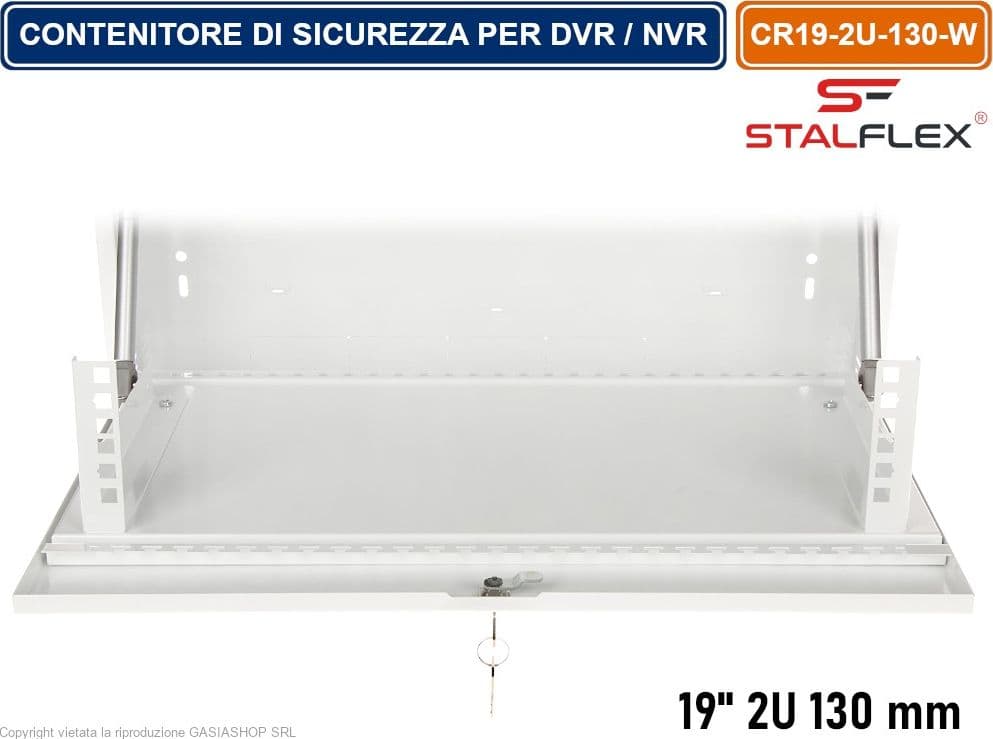 ARMADIO CONTENITORE DI SICUREZZA METALLICO RACK 19" 2U 130MM PENSILE MONTAGGIO A PARETE PER DVR / NVR - 5