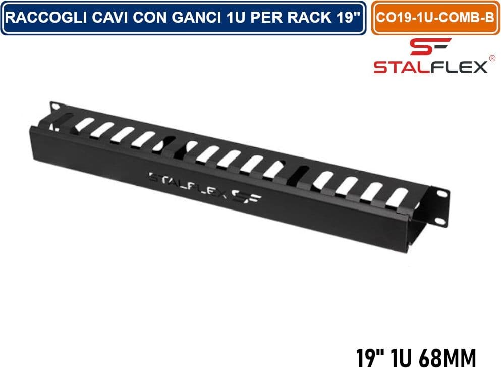 RACCOGLI CAVI CHIUSO 1U PER ARMADIO RACK 19" NERO RAL9005