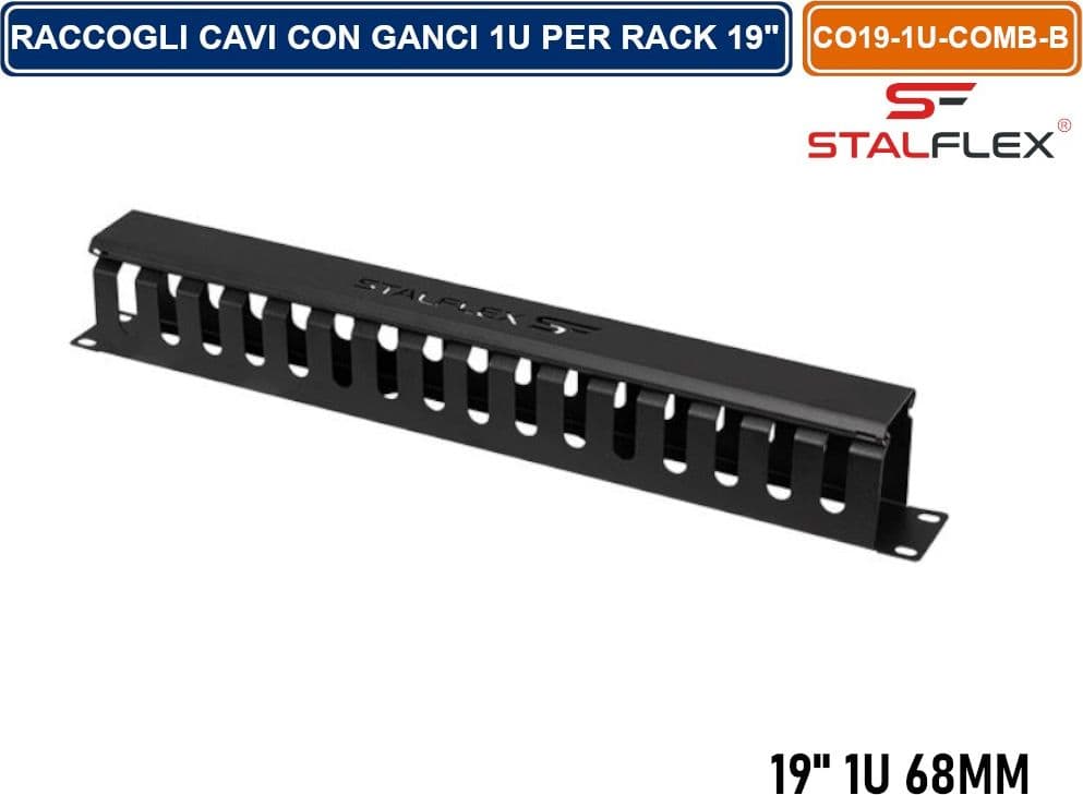 RACCOGLI CAVI CHIUSO 1U PER ARMADIO RACK 19" NERO RAL9005 - 2