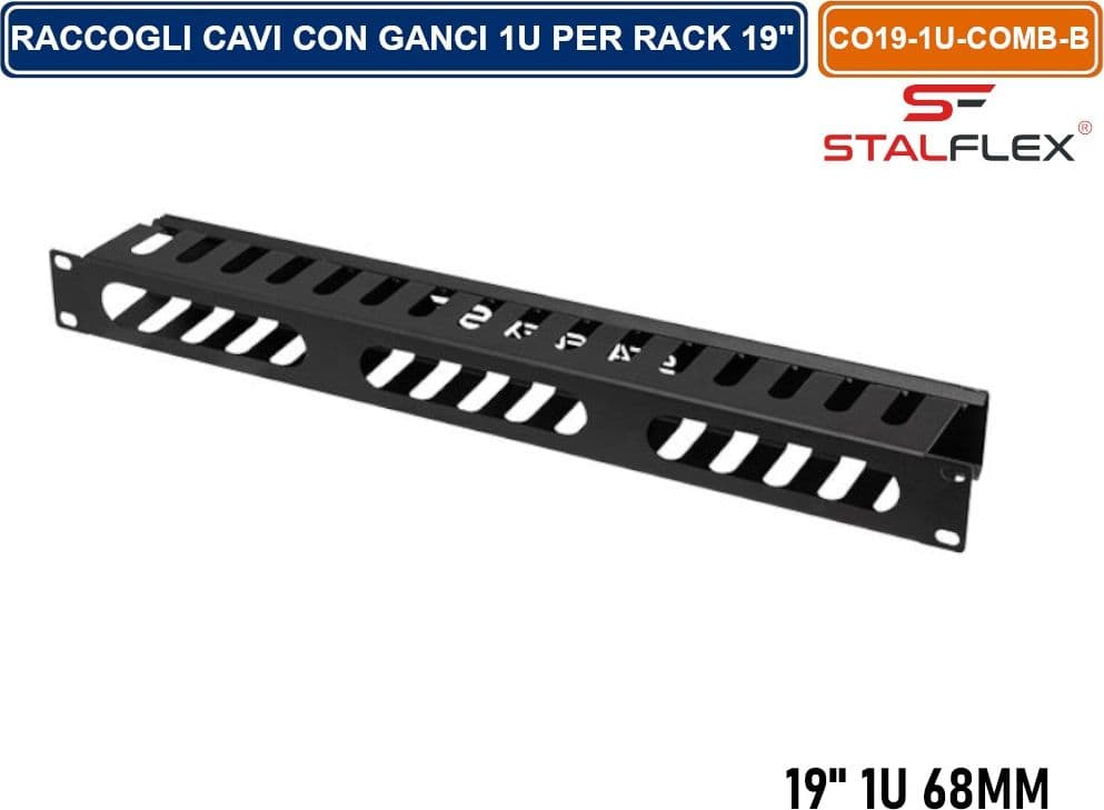 RACCOGLI CAVI CHIUSO 1U PER ARMADIO RACK 19" NERO RAL9005 - 3