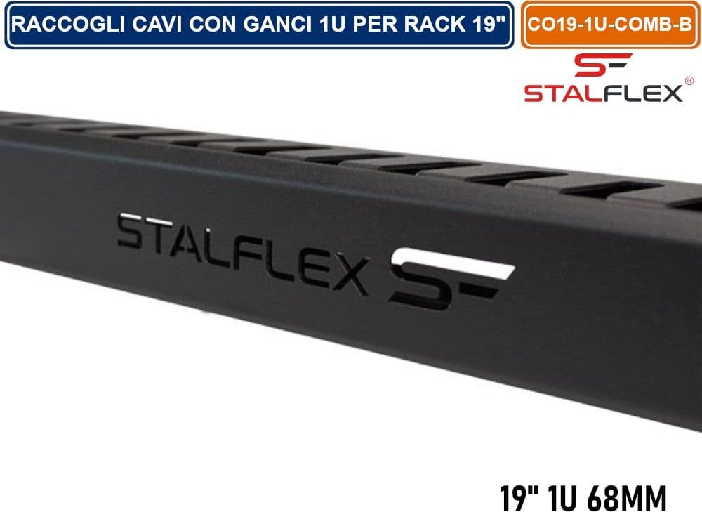 RACCOGLI CAVI CHIUSO 1U PER ARMADIO RACK 19" NERO RAL9005 - 4