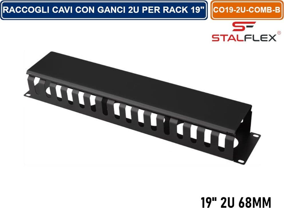 RACCOGLI CAVI CHIUSO 2U PER ARMADIO RACK 19" NERO RAL9005 - 2