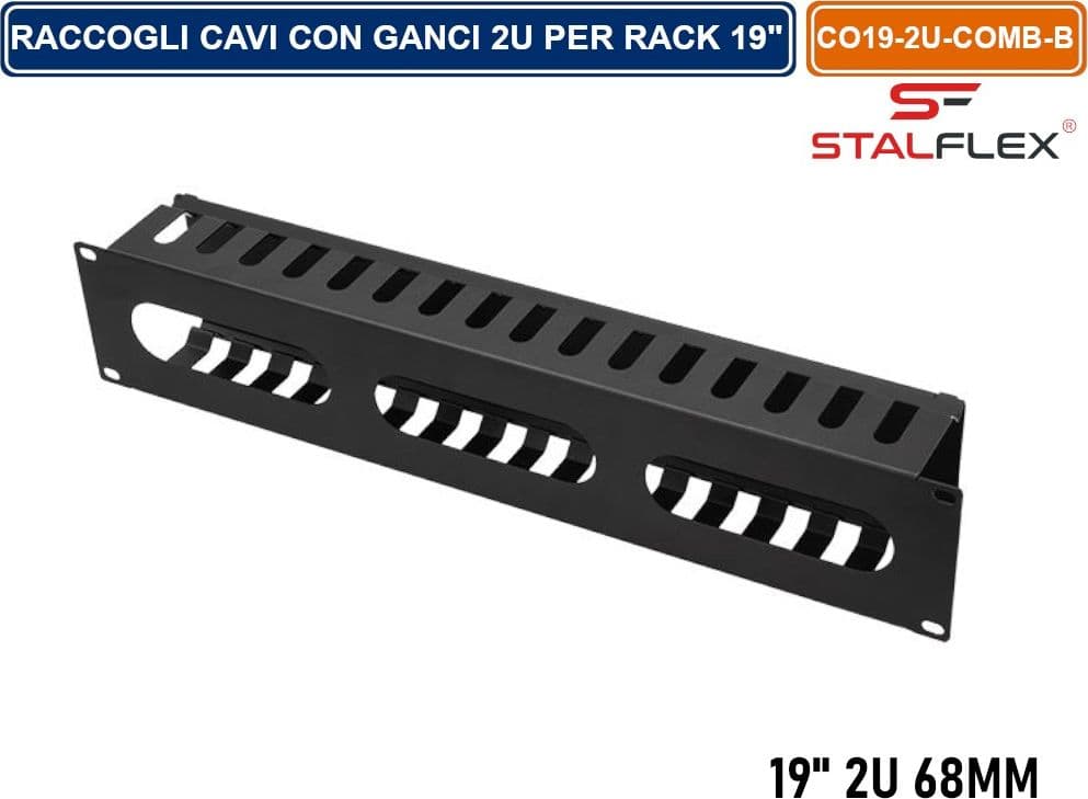 RACCOGLI CAVI CHIUSO 2U PER ARMADIO RACK 19" NERO RAL9005 - 3
