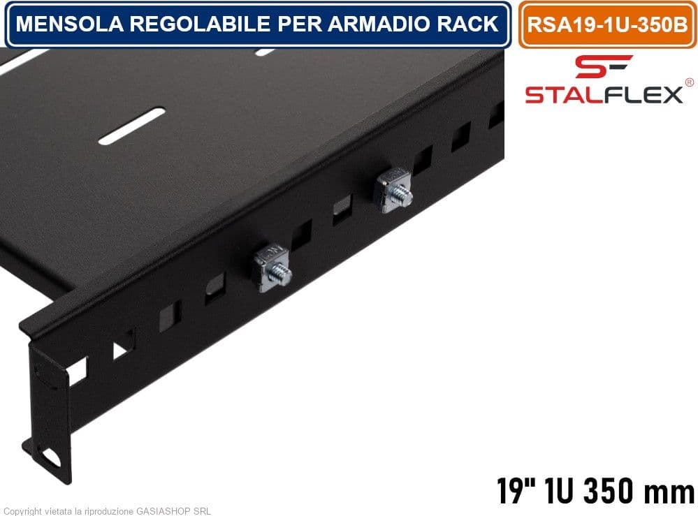 MENSOLA RIPIANO REGOLABILE 1U PER ARMADIO RACK 19" PROFNDITA' 350MM - 3