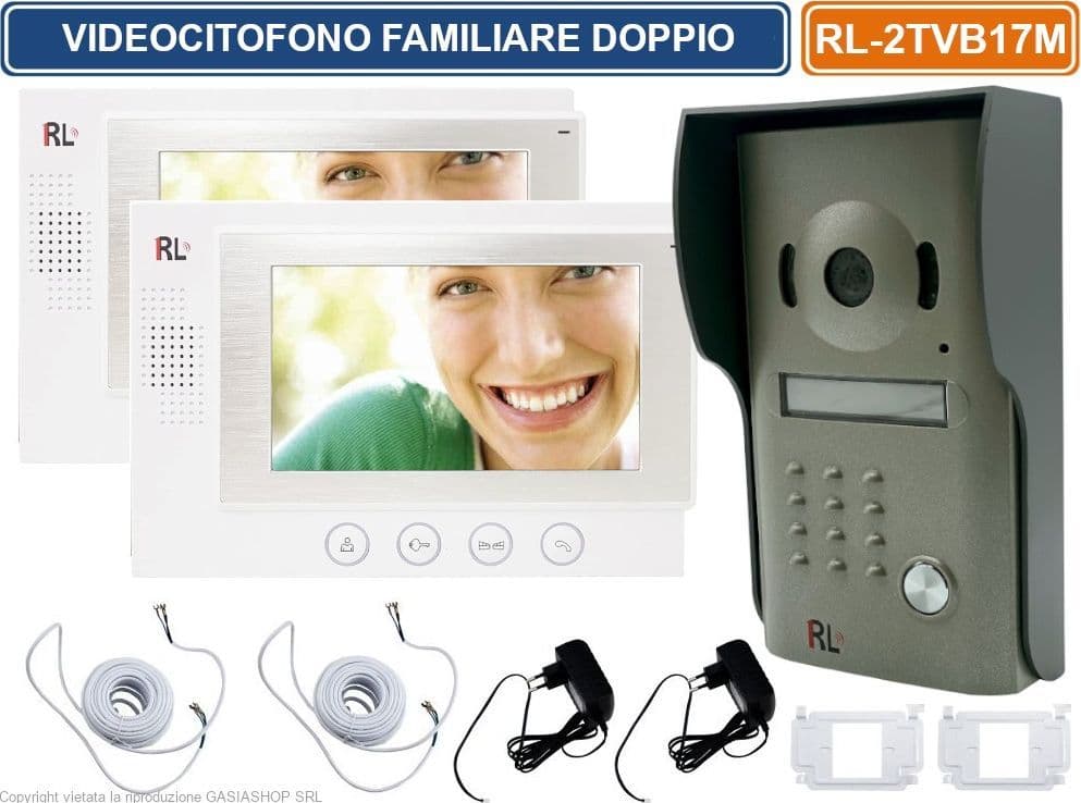 KIT VIDEOCITOFONO BIFAMILIARE DOPPIO MONITOR A COLORI 7"  APERTURA ELETTROSERRATURA E CANCELLO ESTERNO - 6
