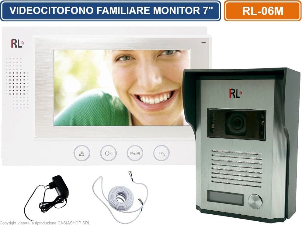 KIT VIDEOCITOFONO MONOFAMILIARE CON MONITOR A COLORI 7"  APERTURA ELETTROSERRATURA E CANCELLO ESTERNO